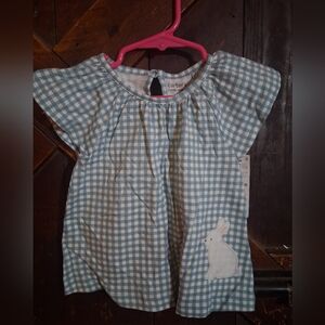 Carter's Light Blue Checkered Kids Blouse with Bunny🐇🐰